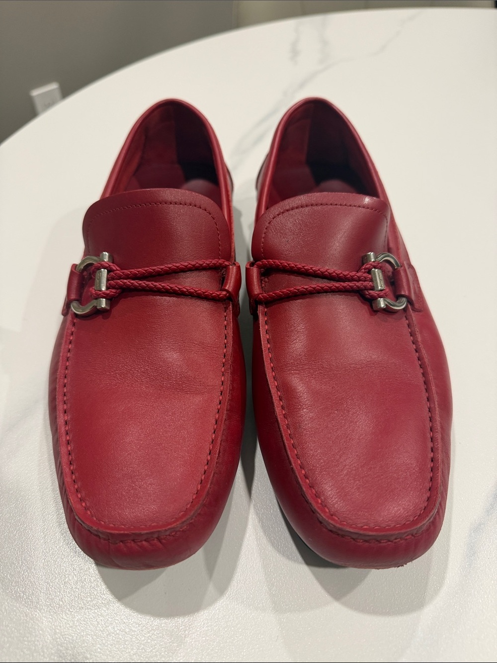 Salvatore Ferragaml Men's Red Leather Driving Loafers